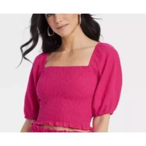 Wild Fable Hot Pink Cropped Balloon Sleeved Top Size 2X